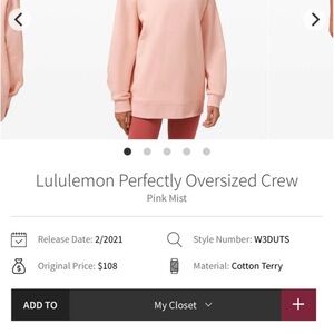 Lululemon Pink Mist Oversized Crew